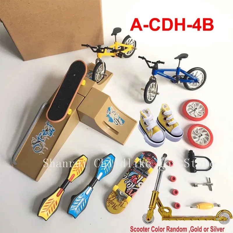 Novel Games Mini Finger Skateboarding Board BMX Bicycle Scooter Shoes Skate Boards Bikes Toys For Children Boys Barn Gifts 230509