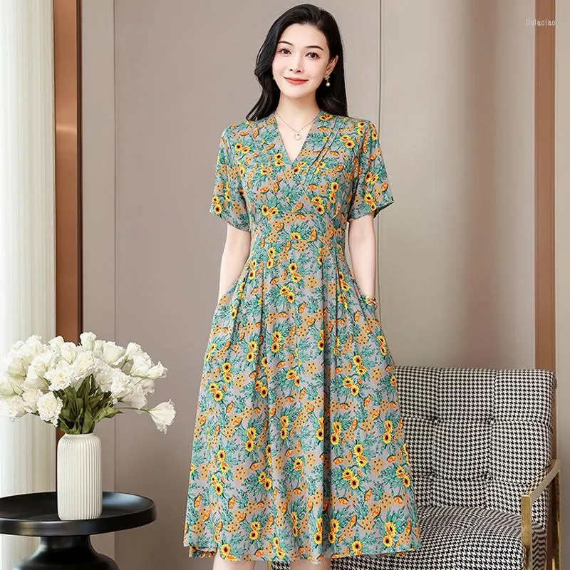 Partykleider Chic und elegante Frau Blumenkleid koreanischer Stil 2023 beiläufig lang für Frauen Sommer Vintage Kleidung Hohe Qualität