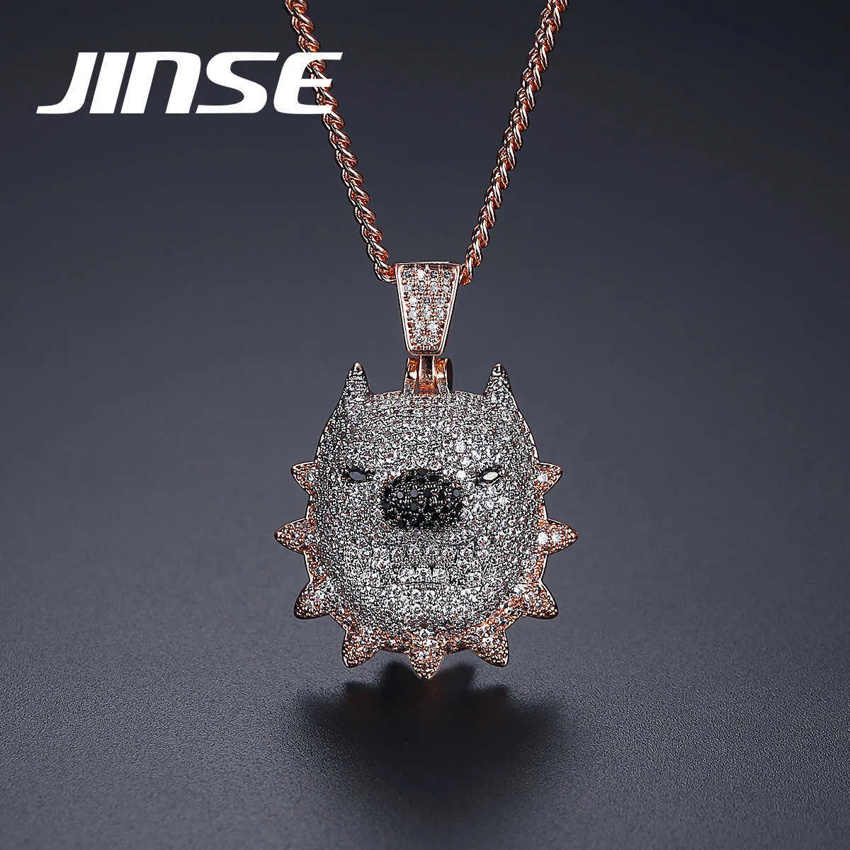 Jinse Hip Hop Rapper Biżuter Pet Dog Men's Bling Ice Out Full Diamond Bully Naszyjnik