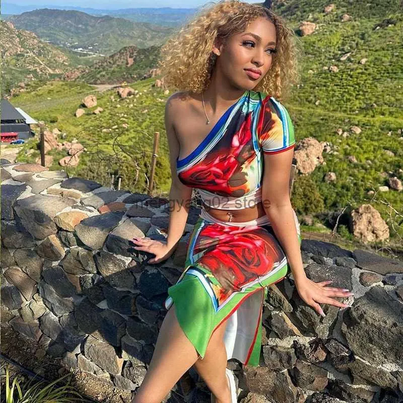 2023 Summer Floral Print Cropped Outfit Set With Skirt And Crop