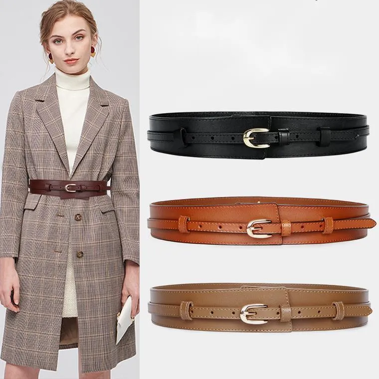 Belts Cowhide Wide Belt High Quality Vintage Style Leather Waist Bound Dress Sweater Embellished FashionBelts