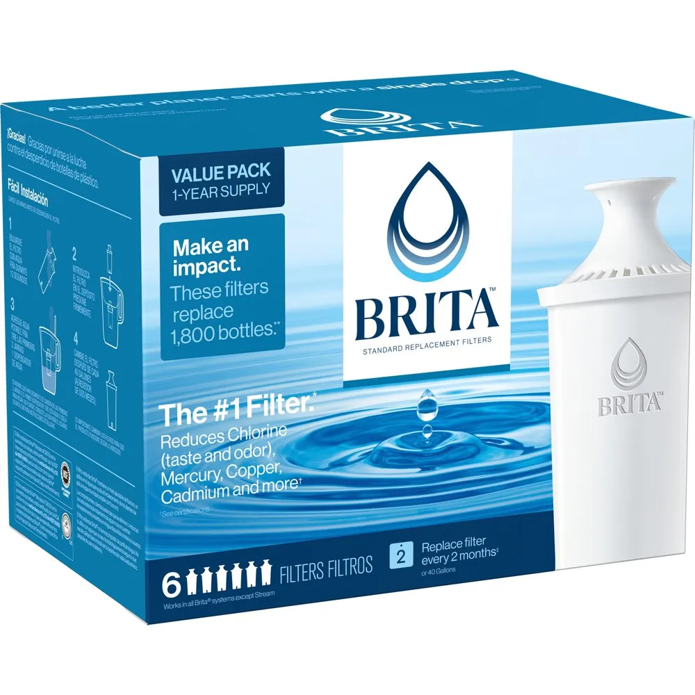 Brita Jarra de filtro de agua + filtros de repuesto estándar (3 unidades),  reduce el sabor del cloro