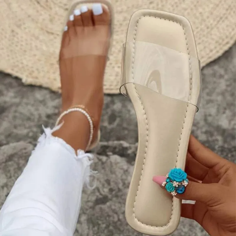 Slippers Women Clear Band Flat Slides Sandals Fashionable Summer