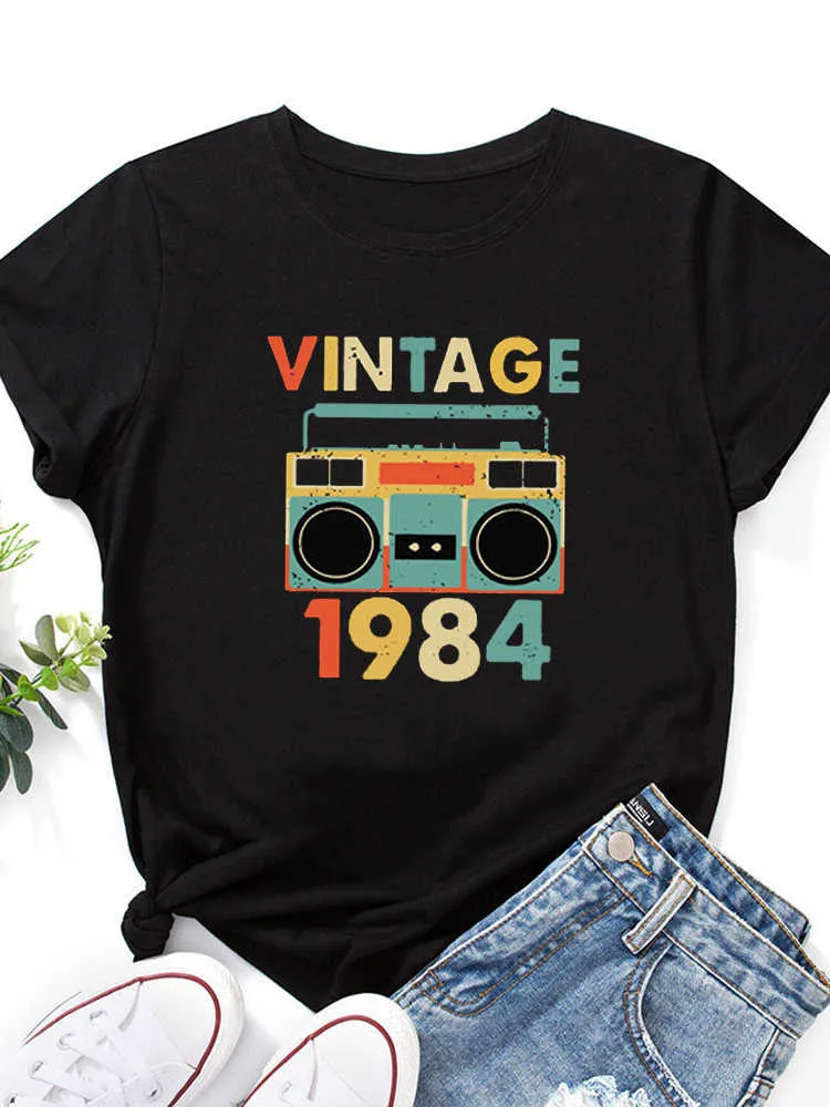 Women's T-Shirt Vintage 1984 Recorder Print Women T Shirt Short Sleeve O Neck Loose Women Tshirt Ladies Tee Shirt Tops Clothes Camisetas Mujer P230510