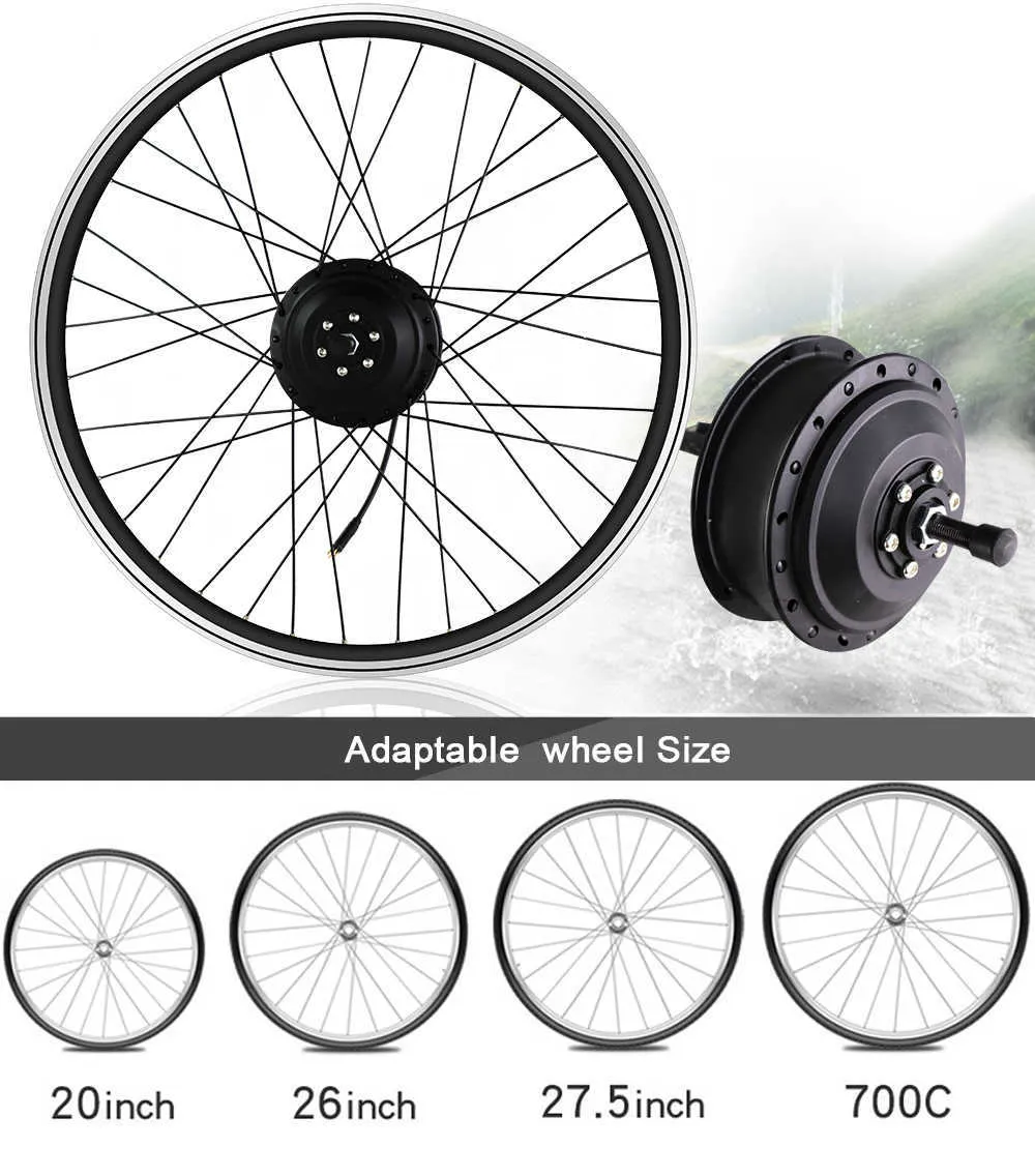 Elektrische fietsconversiekit voorwiel borstelloze versnellingsmaatshubmotor 350W ebike kit 36V 48V 26 "fietscontroller met LCD -display