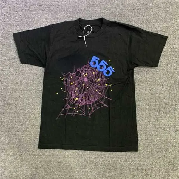 Puff Print 555555 T Shirt Mężczyźni Kobiety 1 Najlepsza jakość Spider Web Wzór T-shirt TOP TEE 48745 3TPAA