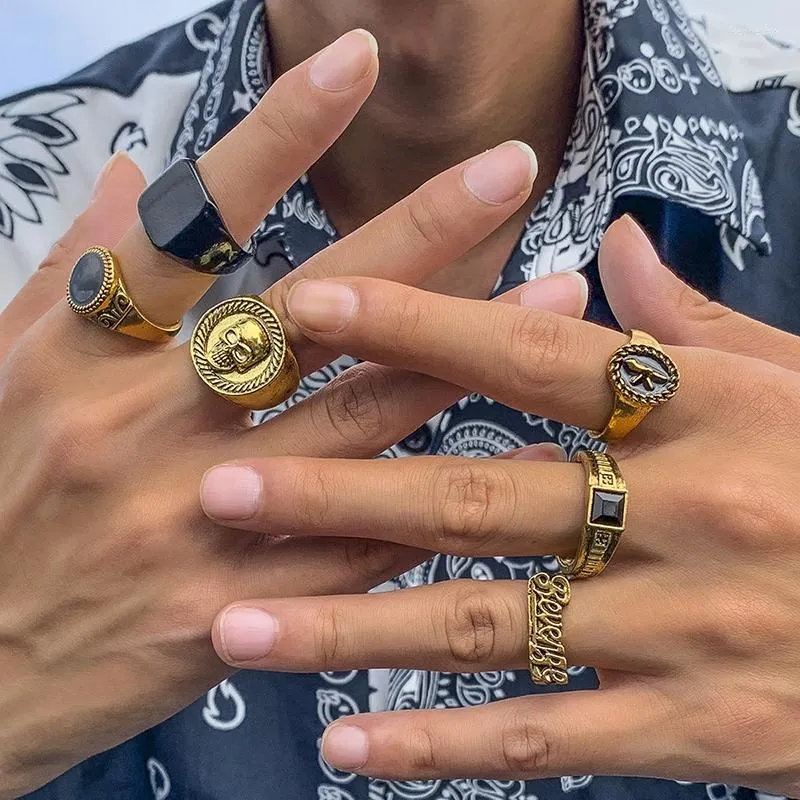 Ringos de cluster 6pcs/set moda geométrica letra de crânio bem aberta para mulheres ligas vintage jóias de dedos de dedo atacado