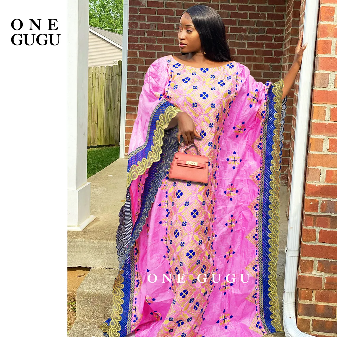 Pink Diamond African Bazin Dress For Wedding Party Mix Sizes