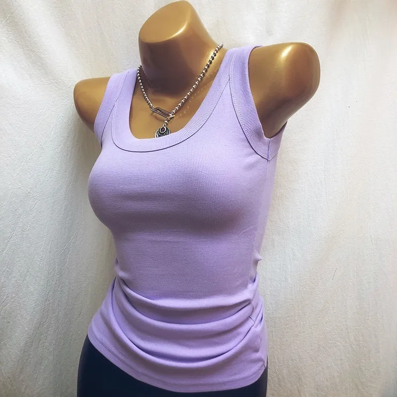 Women's Tanks Camis Sexy Slim Cotton White Tank Top O Neck Off Shouled Casual Sports Women's Tops Elastic Ribbed Summer Tank Tops Gray Black Purpl 230510