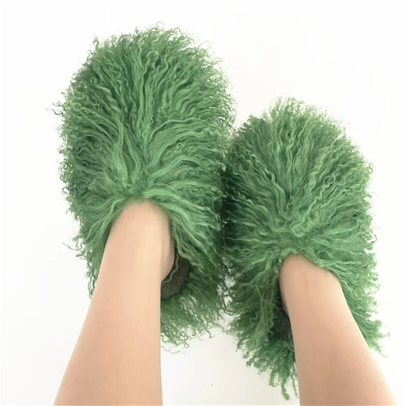 Slippers Summer Women Plush Flat Shoes Outdoor Indoor Fashion Mongolian Fur Slides 230510