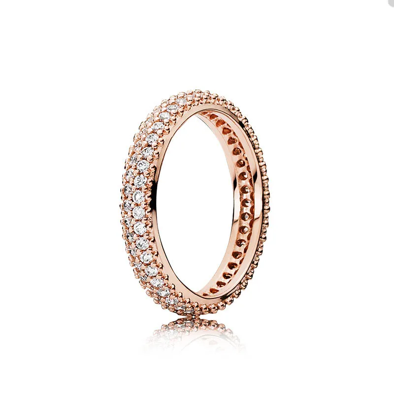 Luksusowy pierścionek Rose Gold Band for Pandora Full Crystal Diamond Wedding Party Designer Pierścienia dla kobiet Girlfriend Prezent 100% srebrny pierścień z oryginalnym pudełkiem
