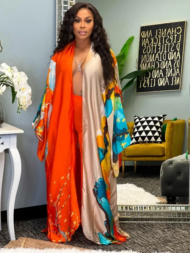 Vêtements Ethniques Robes Africaines Pour Femmes Caftan Surdimensionné Élégant Satin À Manches Longues Cardigan Robe Casual Lâche D'été Plage Porter Robe Femme 230510