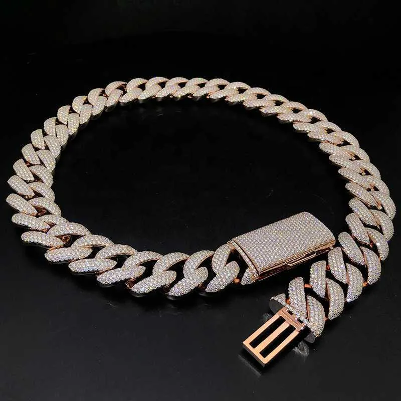 Hip Hop Iced Out Real S925 Silver 10K 14K 18K Solid Gold Iced Out Moissanite Diamond Factory Custom Cuban Chain Link Halsband