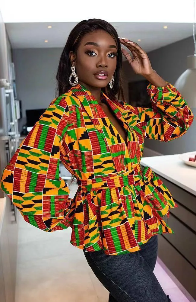 Ethnic Clothing Ladies Clothes African s Full Sleeve Vneck Dashiki Autumn Ankara Dresses for Women Plus Vestidos 230510