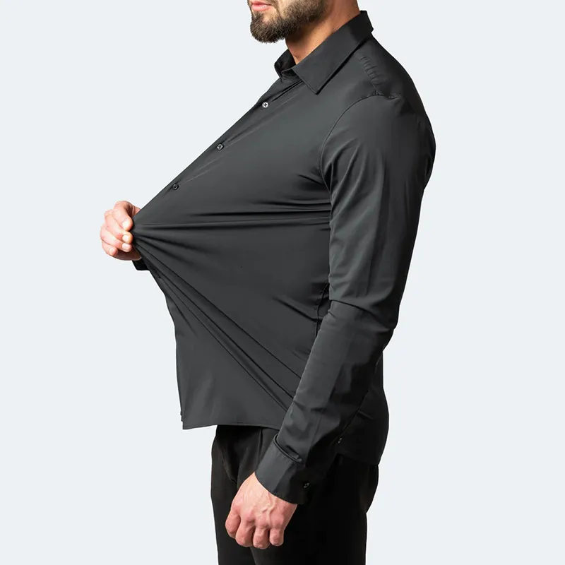 European Style Mens Four Way Stretch Dress Plain Shirts For Men