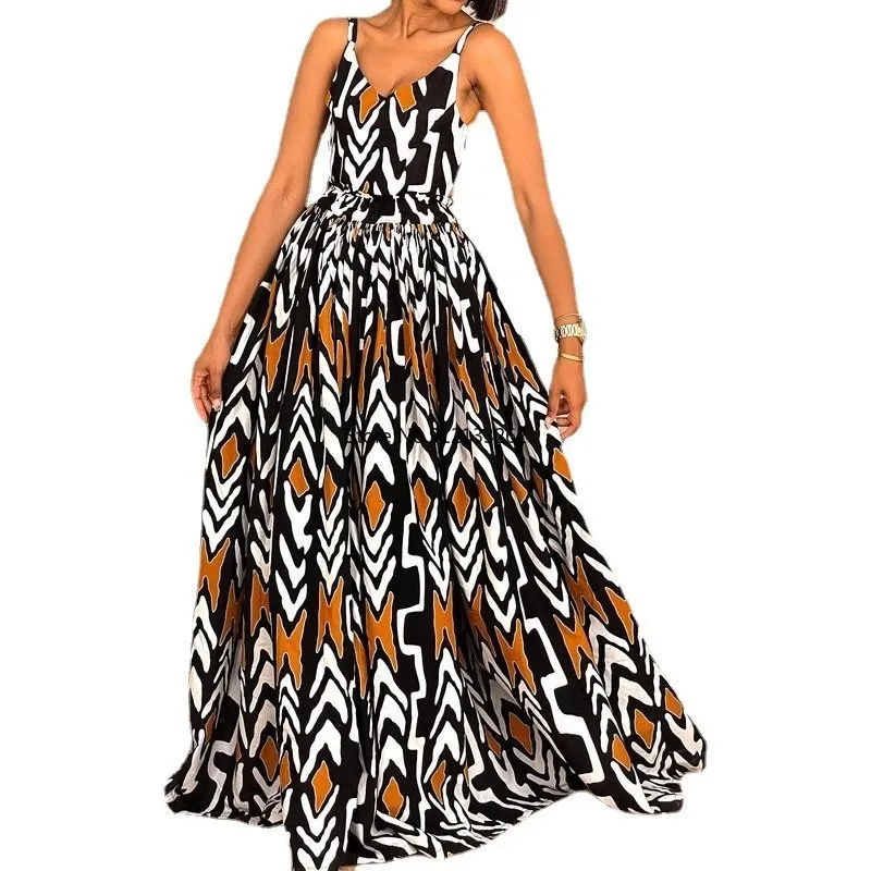 Ethnic African Maxi Dress for Women Summer Spaghetti Strap V-Neck Polyester Long  Dress S-XXXL from Dhgate Ethnic Clothing - price 50.6
