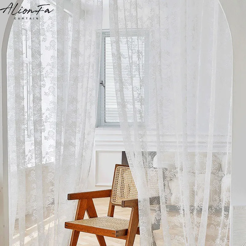 Vorhang aus französischer Spitze für Wohnzimmer, weiße Blumen-Tüll-Fensterjalousien, Schlafzimmer, Küche, durchsichtige Vorhänge, Hochzeitsbogen-Dekoration 230510