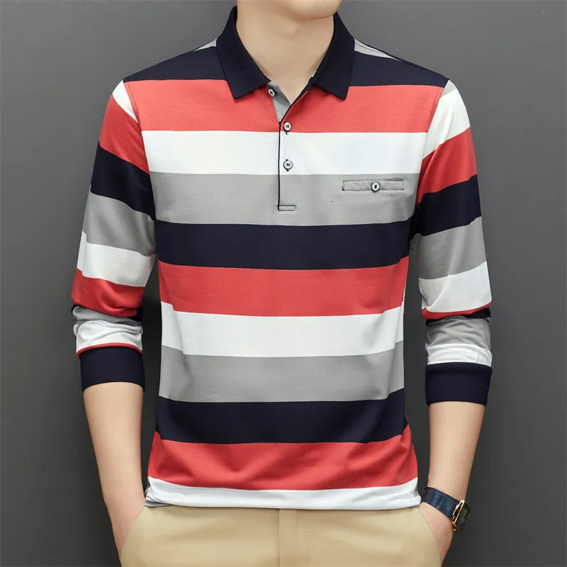 Men's long sleeve red polo shirt with white collar clearance