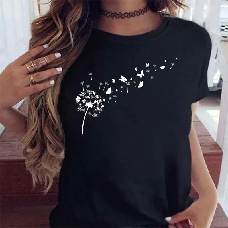 Womens TShirt Maycaur Women Graphic Cartoon Dandelion Print Short Sleeve Ladies Clothes Lady ees ops Female 230510