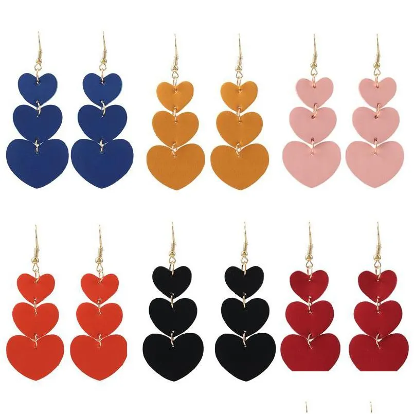 Charm Deaign Orecchini pendenti in pelle a forma di cuore per donna Ragazza Dichiarazione leggera Colorf Orecchini lunghi con nappe Gioielli Dhgarden Dhdhf