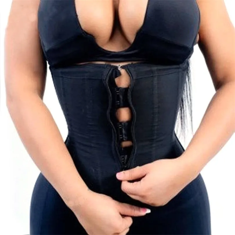 Dames Shapers Women Latex Taille Trainer Body Shaper Corsets met ritssluiting Cincher Corset Top Slimming Belt Black Shapewear Plus Size 230509