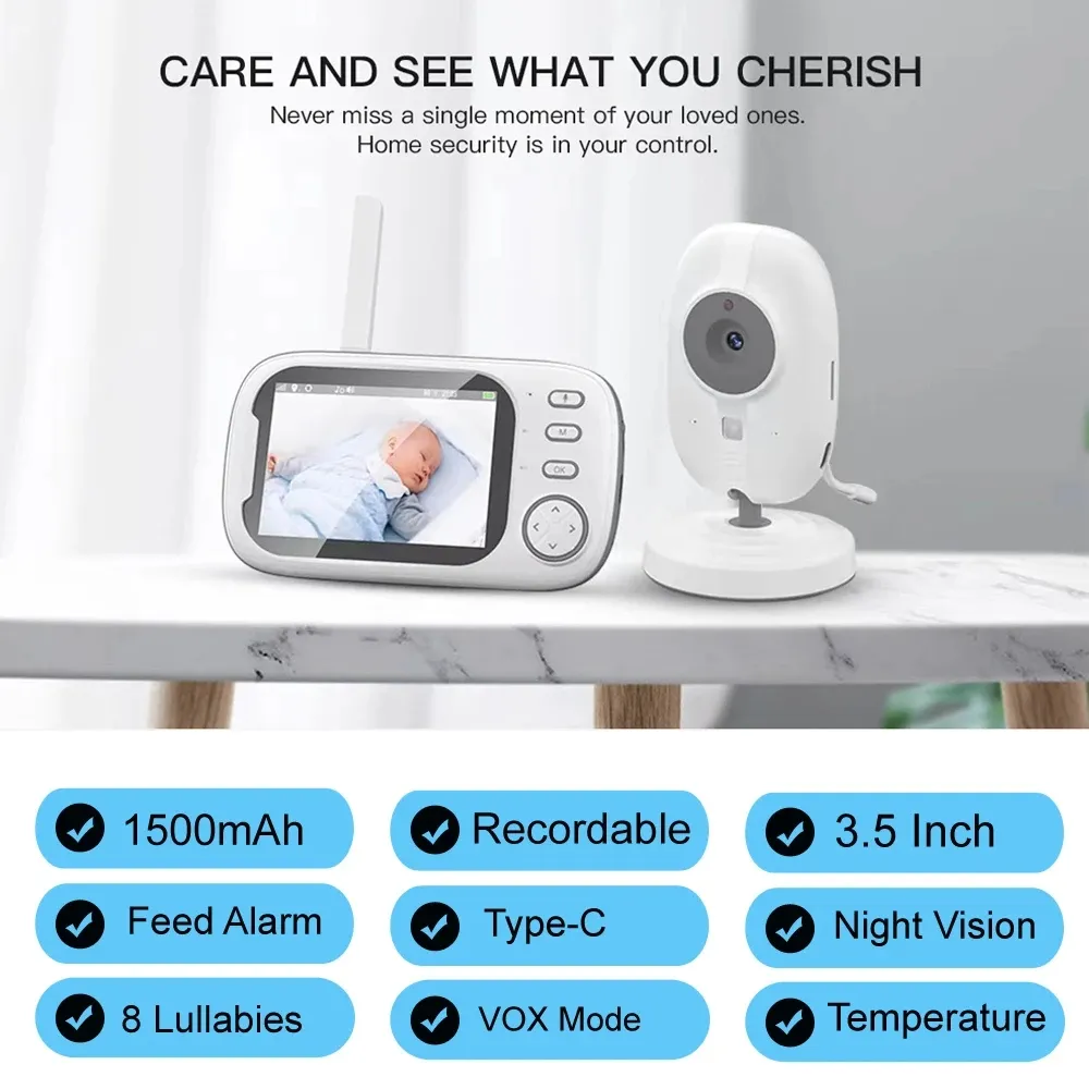 3,5 tum video Baby Monitor med kamera Trådlöst skydd Smart barnbarn Cam Temperatur ELEKTRONISK Babyphone Cry Babies Feeding