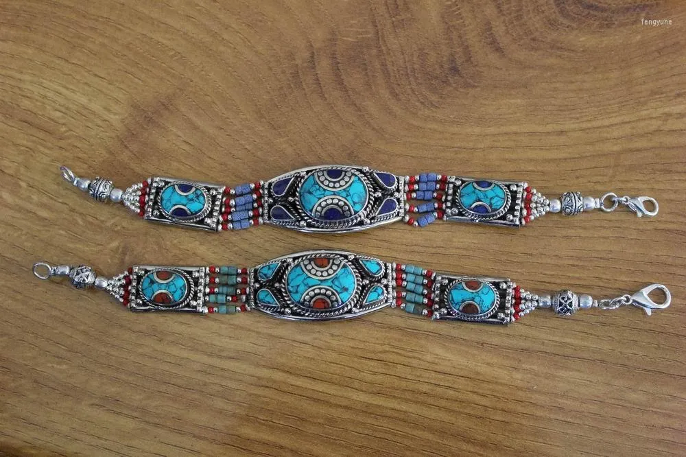 Braccialetti con ciondoli BR041 Nepal Fashion Women Tibetan Copper Lapis Turquoises Colorful Stone Clasp Arrivo