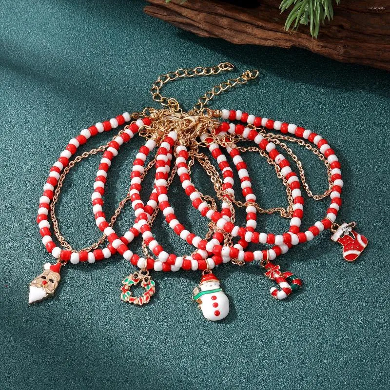 Braccialetti con ciondoli VKME Pupazzo di neve di Natale Bracciale rosso per le donne Albero di Babbo Natale Bambino Regali di gioielli con perline