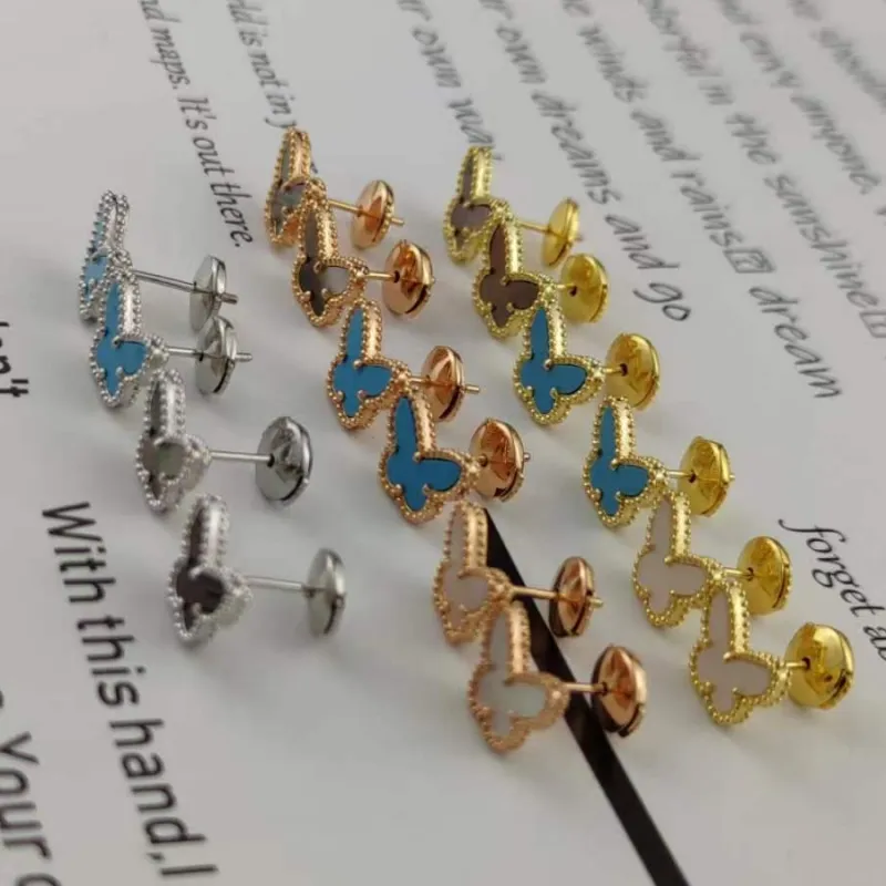 New Womens fashion jewelry 925 silver Cleef Love butterfly wedding earrings couleurs Ins popular earring Van Fritillaria Gold Elegant Cosmos studs Valentine's gift