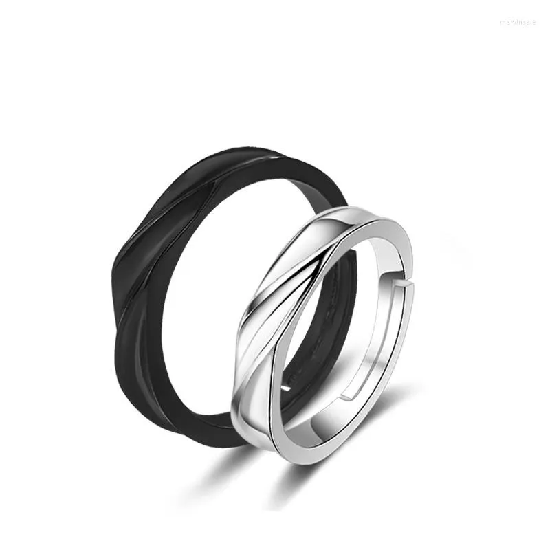 Cluster Rings 2023 Black And White Simple Couple's Ring 925 Sterling Silver Open Adjustable Jewelry Boys Girls Couples