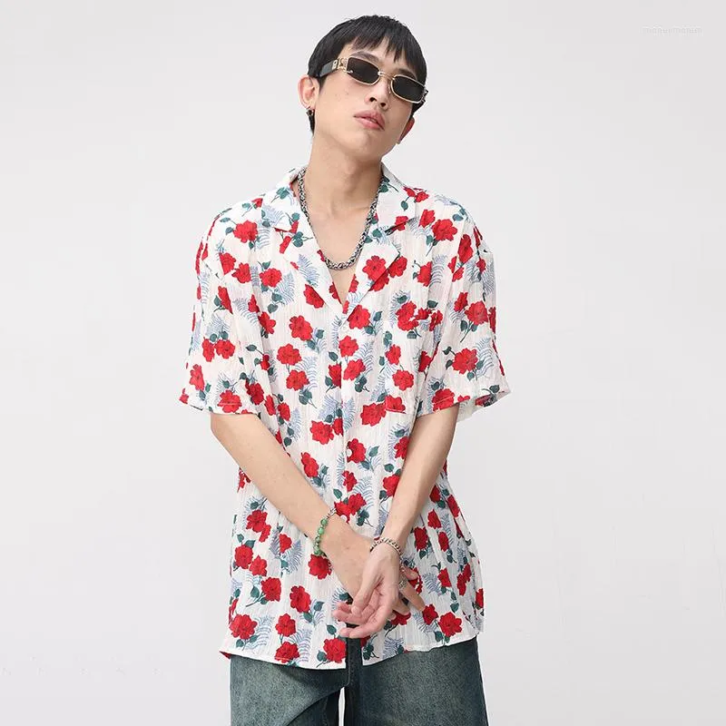 Men's Casual Shirts ERTH Men's Summer Fashion Flowers Male Printing Short Sleeve Tops 2023 Stylish Korean Style Streetwear