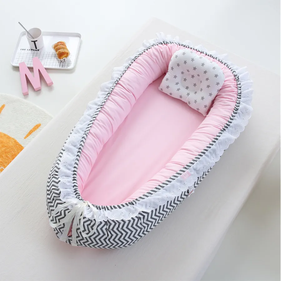 Bassinets Cradles oddychające składane Born Botton Lounger Miękkie i przenośne łóżeczko z poduszką Podróż dla niemowląt Babe Baby Bed 85x50cm 230510