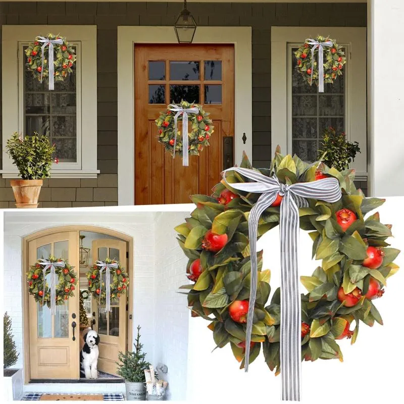 Decorative Flowers 48" Christmas Wreath Lighted Wreathes Autumn Garland Outdoor Decoration Pomegranate Bells Organizer