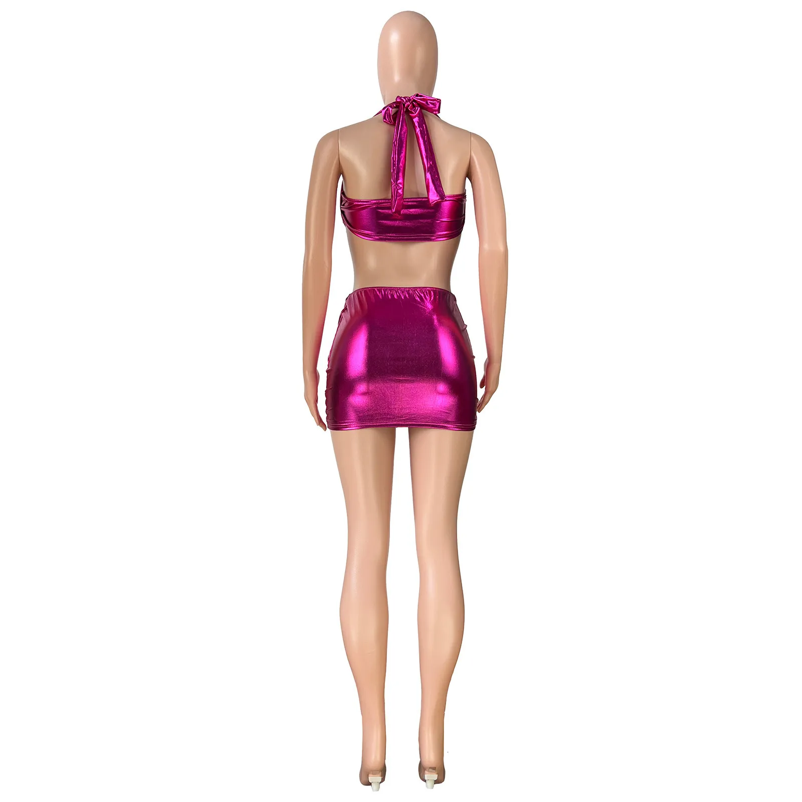 Faux Leather Bandage Sleeveless Faux Pu Two Piece Sets Sexy
