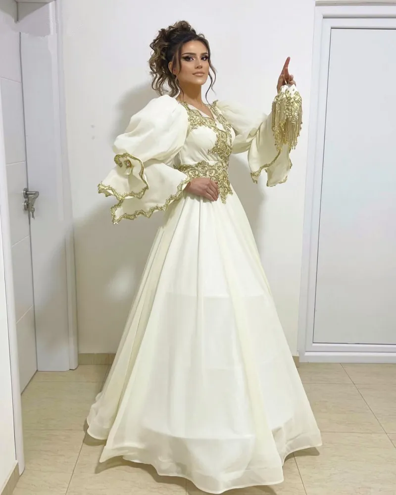 Traditionella Kosovo aftonklänningar 2023 Guldpärlor Applique Albanska promfestklänningar Vestido de Novia