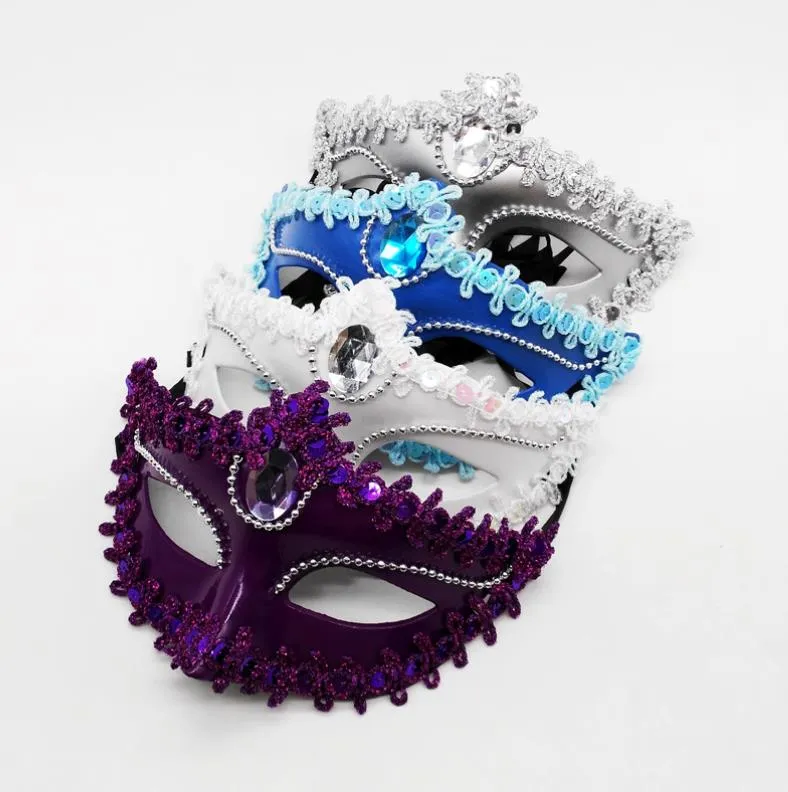 MASQUERADE GEM MASK Women Mardi Gras Dekorationer Venetian Fashion Prom Party Eyemask Lace Sequin Brim