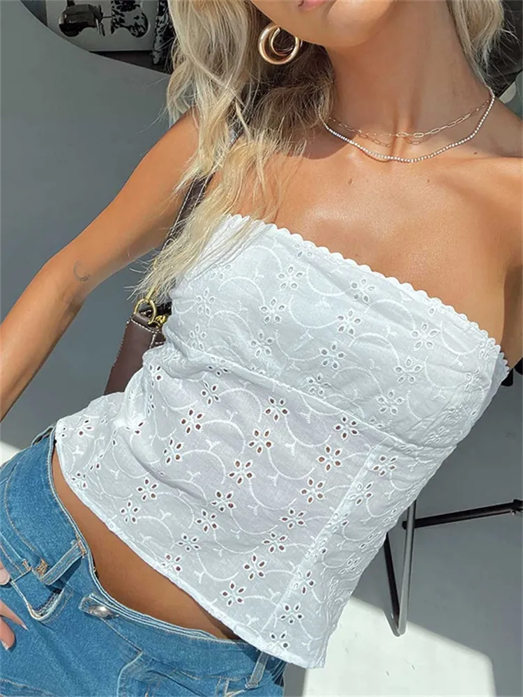 Canottiere da donna Camis CHRONSTYLE Y2K Fairycore Vintage senza spalline Boho Floral Hollow Out Top a tubo Chic Donna Summer Off spalla Backless Tank 230510
