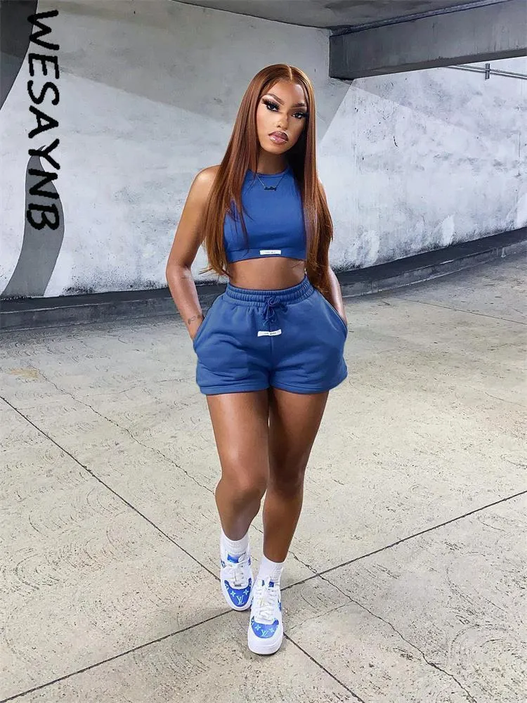 Pink Womens Two Piece Crop Top And Crop Top And Sweatpants Set For