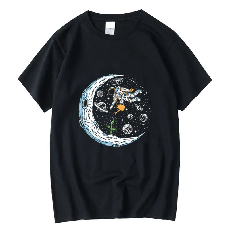 Heren t shirts xinyi kaus pria 100 katun kasual lucu desain astronot cetak longgar leher o untuk lengan pendek t -shirt atasan 230510