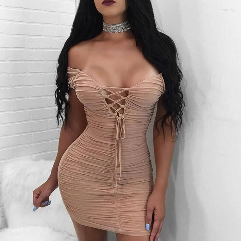 Casual Dresses Sexy Off Shoulder Deep V-Neck Lace Mini Slim For Women Short Summer Dress Sleeveless Backless Feminino Vestidos