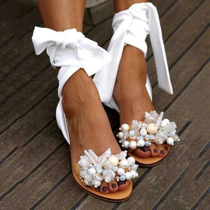 Sandales mode une ligne couleur bonbon sandales plates perlées sandales plates grande taille 35-43 chaussures sandales femmes chaussures de mode AA230509