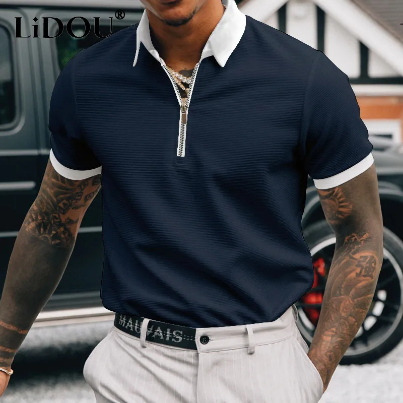 Mens Polos Summer Solid Color Casual Gentmen Polo Shirt Short