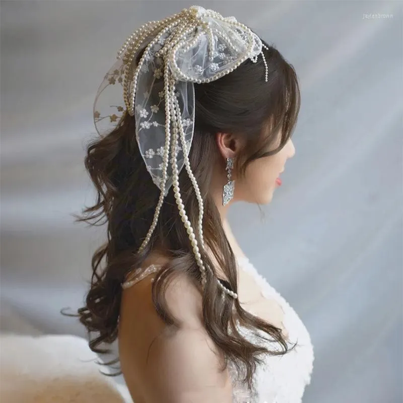 Headpieces Bride Headdress Sen Series Pearl Tassel Hair Accessories Retro Butterfly Back Head Hairpin Super Fairy Wedding Dress
