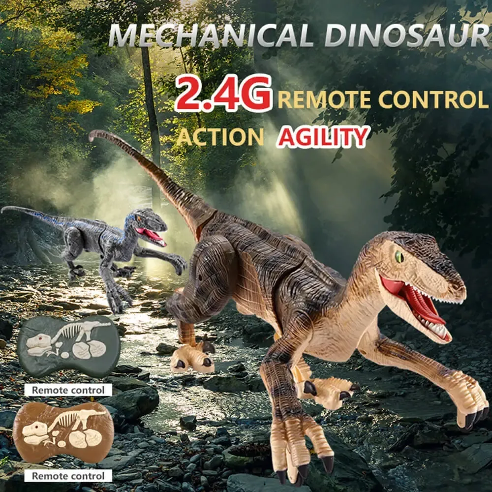 Dinosaure télécommandé, rc Dinosaure Jouet Velociraptor avec télécommande  2.4 Ghz, lumières led, marche et rugissement, cadeaux enfants à partir de 3  ans, gris