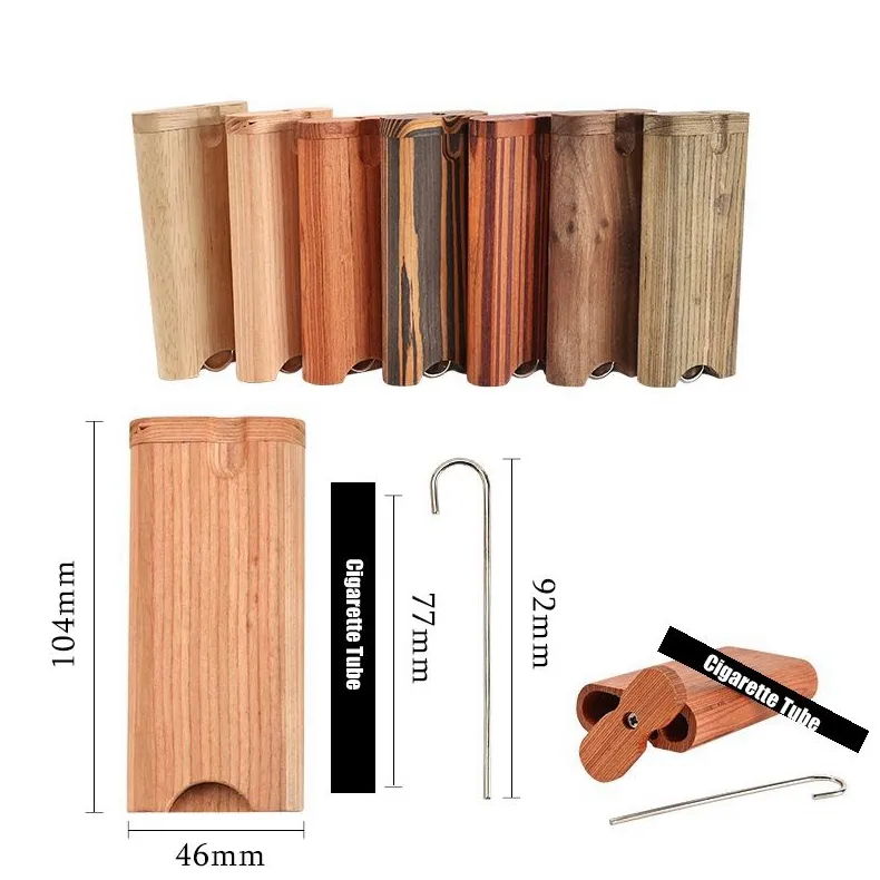 Coloré Naturel En Bois Portable Cigarette Dugout Case Kit Dry Herb Tabac Boîte De Rangement En Bois Catcher Taster Bat One Hitter Pipes Fumer Nettoyage Crochet DHL