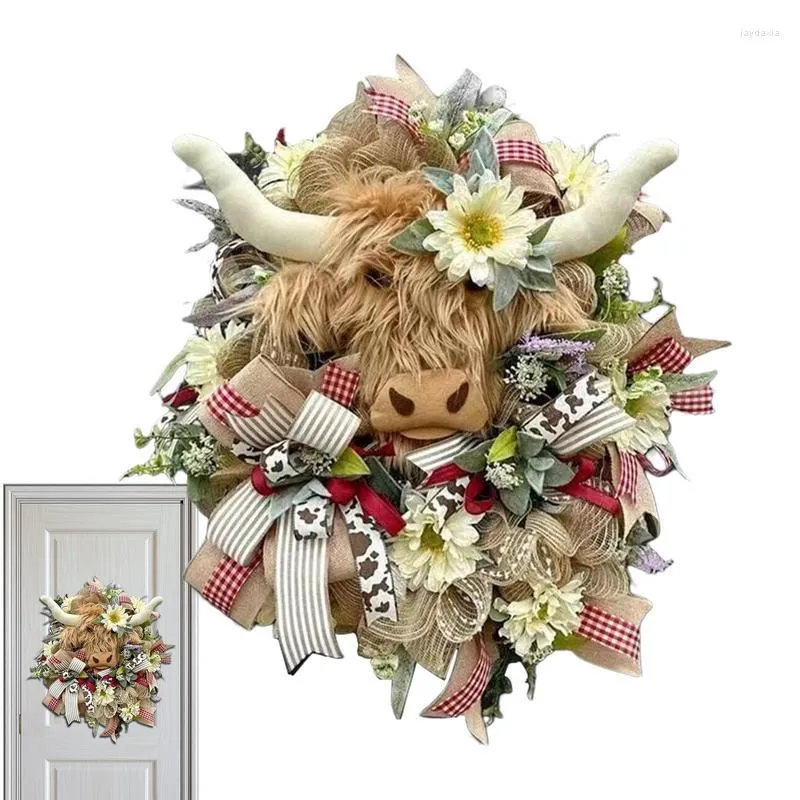 Fleurs décoratives ferme vache couronne en bois couronnes de printemps pour porte d'entrée arcs feuilles fleur porche décor tout