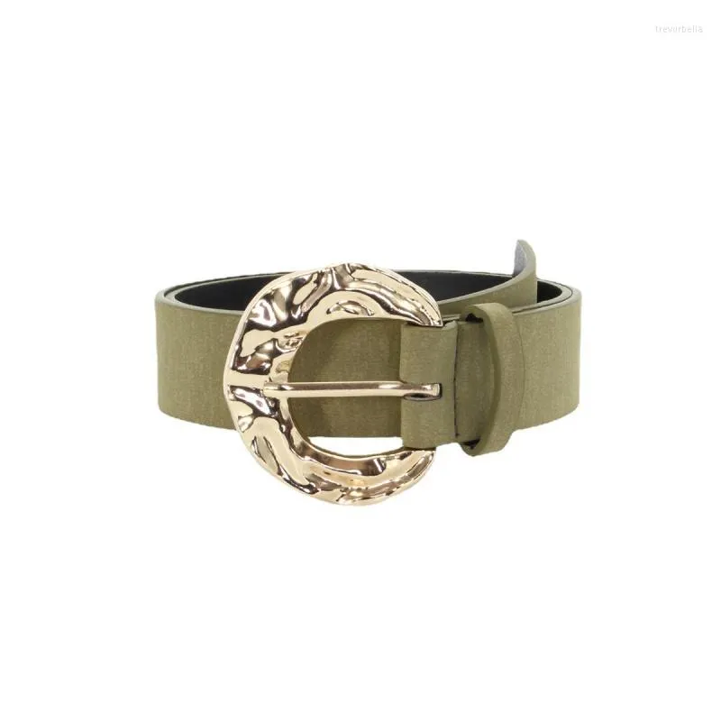 Belts Golden Pit Polishing Round Pin Buckle PU Belt 2023 Casual Versatile Suede Khaki Black Women's Wide