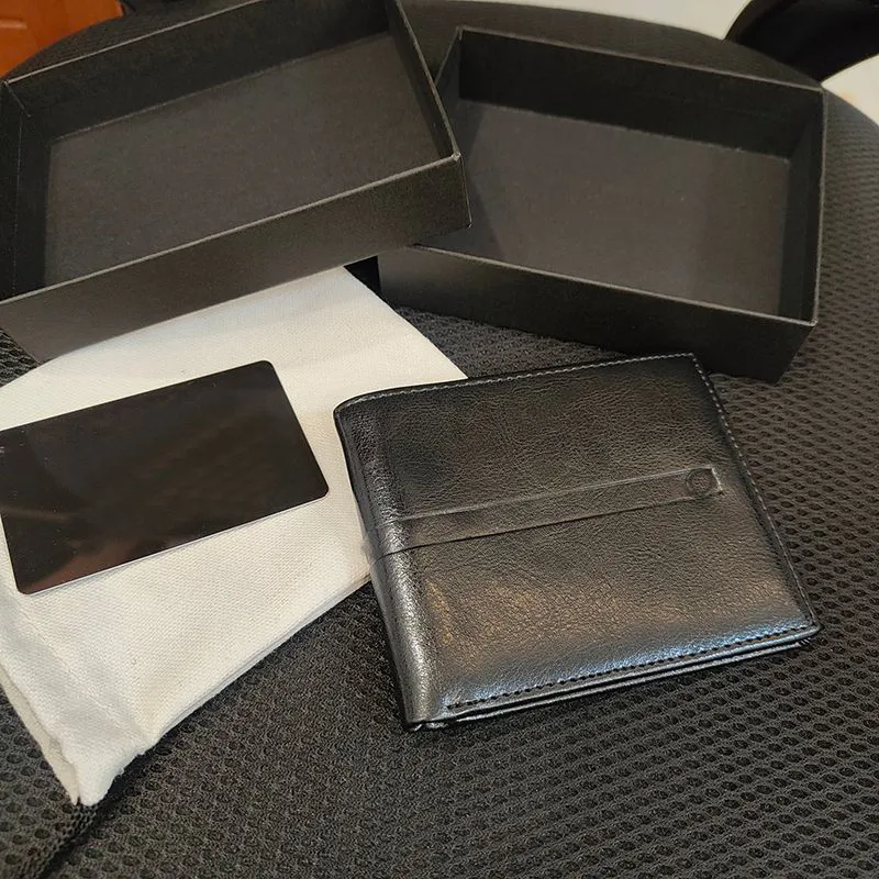 男性の豪華なカードホルダーブラックレザーデザイナーウォレットヨーロッパとアメリカンスタイルのスリムパスポートケース折りたたみポートフォリオ女性コイン財布が箱が付いています