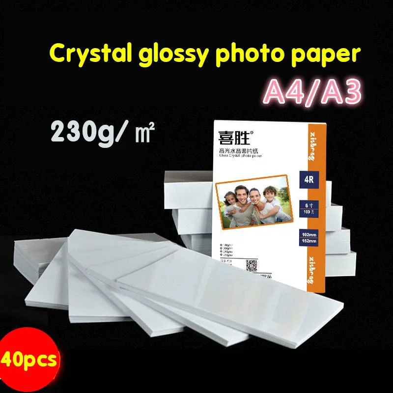 Blekning 230G Crystal Printer Photo Paper White Bag A3 Färg Sida A4 Fotopapper Inkjet Tryck Fotopapper Vattentät 40 glansigt papper