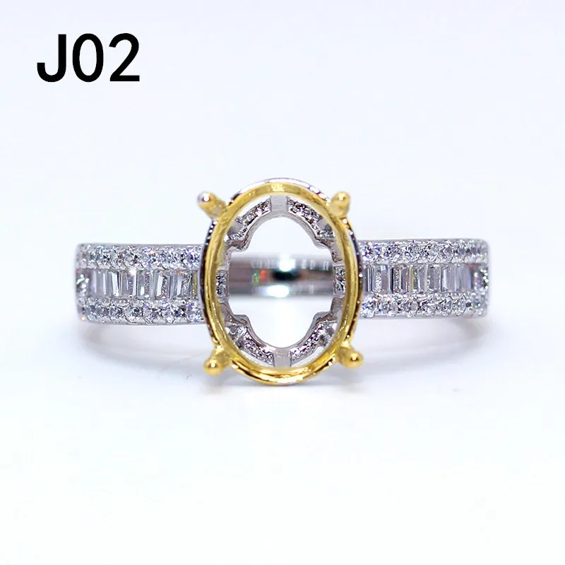 Seiko 925 Sterling Silber Ring Frame Neue Formverarbeitung Einschifft zweifarbige Ring-Einstellung Juwel 18K Gold 8 * 10 mm Großhandel